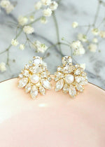 Load image into Gallery viewer, MOTHER OF PEARL ROUND AND MARQUISE CUT MOISSANITE WEDDING EARRING