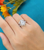 Load image into Gallery viewer, PEAR CUT WHITE GOLD ART DECO CURVED BAND ANNIVERSARY MOISSANITE ENGAGEMENT RING BRIDAL SET