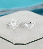 Load image into Gallery viewer, PEAR CUT WHITE GOLD ART DECO CURVED BAND ANNIVERSARY MOISSANITE ENGAGEMENT RING BRIDAL SET