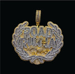 Load image into Gallery viewer, ROAD RUNNA BADGE BAGUETTE & ROUND MOISSANITE DIAMOND HIP HOP PENDANT
