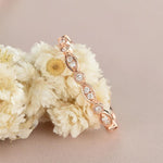 Load image into Gallery viewer, ROSE GOLD ROUND CUT ART DECO HALF ETERNITY MILGRAIN STACKING MOISSANITE WEDDING BAND