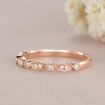 Load image into Gallery viewer, ROSE GOLD ROUND CUT ART DECO HALF ETERNITY MILGRAIN STACKING MOISSANITE WEDDING BAND