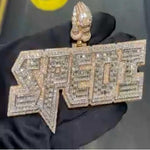 Load image into Gallery viewer, SPEDE MOISSANITE BAGUETTE & ROUND CUSTOMIZED NAME PLATE ICED OUT PENDANT