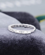 Load image into Gallery viewer, UNIQUE 3/4 ETERNITY VINTAGE BAGUETTE CUT DIAMOND WHITE GOLD WOMEN STACKING MOISSANITE WEDDING BAND