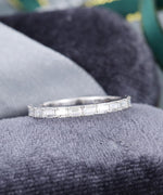 Load image into Gallery viewer, UNIQUE 3/4 ETERNITY VINTAGE BAGUETTE CUT DIAMOND WHITE GOLD WOMEN STACKING MOISSANITE WEDDING BAND