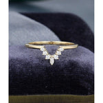 Load image into Gallery viewer, UNIQUE CURVED YELLOW GOLD MARQUISE CUT DIAMOND STACKING MATCHING MOISSANITE BAND
