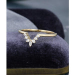 Load image into Gallery viewer, UNIQUE CURVED YELLOW GOLD MARQUISE CUT DIAMOND STACKING MATCHING MOISSANITE BAND