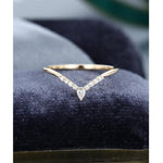 Load image into Gallery viewer, UNIQUE CURVED YELLOW GOLD PEAR STACKING MATCHING BRIDAL MOISSANITE WEDDING BAND