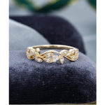Load image into Gallery viewer, UNIQUE FLORAL VINTAGE YELLOW GOLD MILGRAIN STACKING MOISSANITE WEDDING BAND