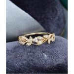 Load image into Gallery viewer, UNIQUE FLORAL VINTAGE YELLOW GOLD MILGRAIN STACKING MOISSANITE WEDDING BAND