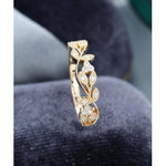 Load image into Gallery viewer, UNIQUE FLORAL VINTAGE YELLOW GOLD MILGRAIN STACKING MOISSANITE WEDDING BAND