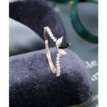 Load image into Gallery viewer, UNIQUE ROSE GOLD BEZEL SET MARQUISE BLACK STACKING MOISSANITE WEDDING BAND WITH MATCHING BAND