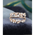 Load image into Gallery viewer, UNIQUE ROSE GOLD VINTAGE DOUBLE FLORAL STACKING MATCHING BRIDAL MOISSANITE WEDDING BAND