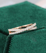 Load image into Gallery viewer, UNIQUE ROSE GOLD WOMEN CROSS VINTAGE BRIDAL HALF ETERNITY STACKING MOISSANITE WEDDING BAND