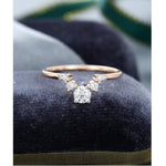 Load image into Gallery viewer, UNIQUE ROUND CUT ROSE GOLD CHEVRON STACKING MATCHING MOISSANITE WEDDING BAND