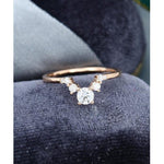 Load image into Gallery viewer, UNIQUE ROUND CUT ROSE GOLD CHEVRON STACKING MATCHING MOISSANITE WEDDING BAND