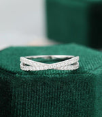 Load image into Gallery viewer, UNIQUE WHITE GOLD CROSS INTERTWINED BRIDAL HALF ETERNITY STACKING MOISSANITE WEDDING BAND