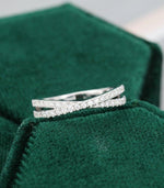 Load image into Gallery viewer, UNIQUE WHITE GOLD CROSS INTERTWINED BRIDAL HALF ETERNITY STACKING MOISSANITE WEDDING BAND
