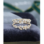 Load image into Gallery viewer, UNIQUE YELLOW GOLD VINTAGE DOUBLE WOMEN FLORAL STACKING MATCHING MOISSANITE WEDDING BAND