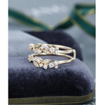 Load image into Gallery viewer, UNIQUE YELLOW GOLD VINTAGE DOUBLE WOMEN FLORAL STACKING MATCHING MOISSANITE WEDDING BAND