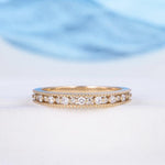 Load image into Gallery viewer, VINTAGE ART DECO UNIQUE YELLOW GOLD MILGRAIN HALF ETERNITY MOISSANITE WEDDING BAND