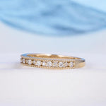 Load image into Gallery viewer, VINTAGE ART DECO UNIQUE YELLOW GOLD MILGRAIN HALF ETERNITY MOISSANITE WEDDING BAND