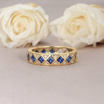 Load image into Gallery viewer, VINTAGE PRINCESS CUT SAPPHIRE DIAMOND WEDDING BAND