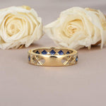 Load image into Gallery viewer, VINTAGE PRINCESS CUT SAPPHIRE DIAMOND WEDDING BAND