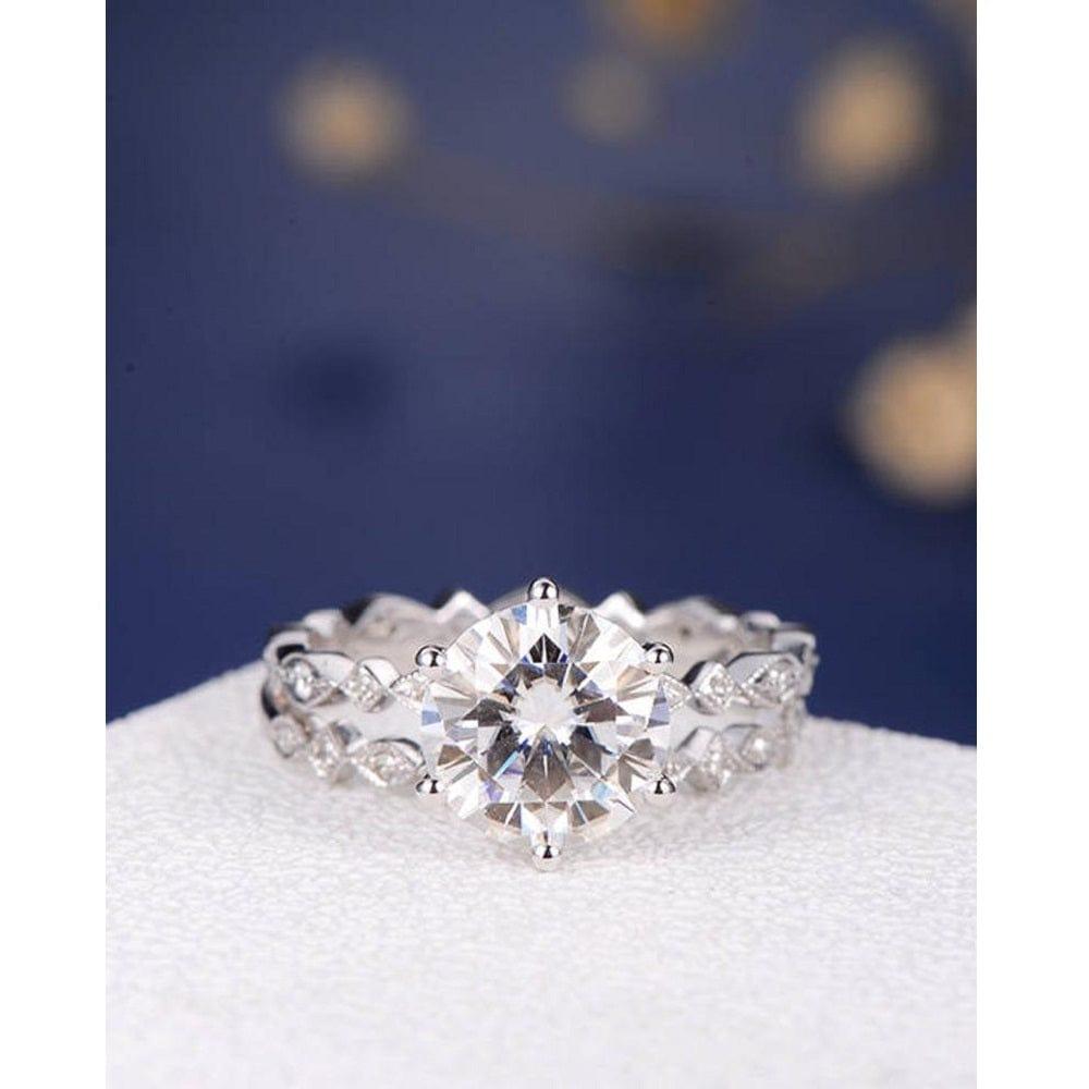 1.00 CT ART DECO BRIDAL SET ANTIQUE DIAMOND MOISSANITE ENGAGEMENT RING WEDDING BAND