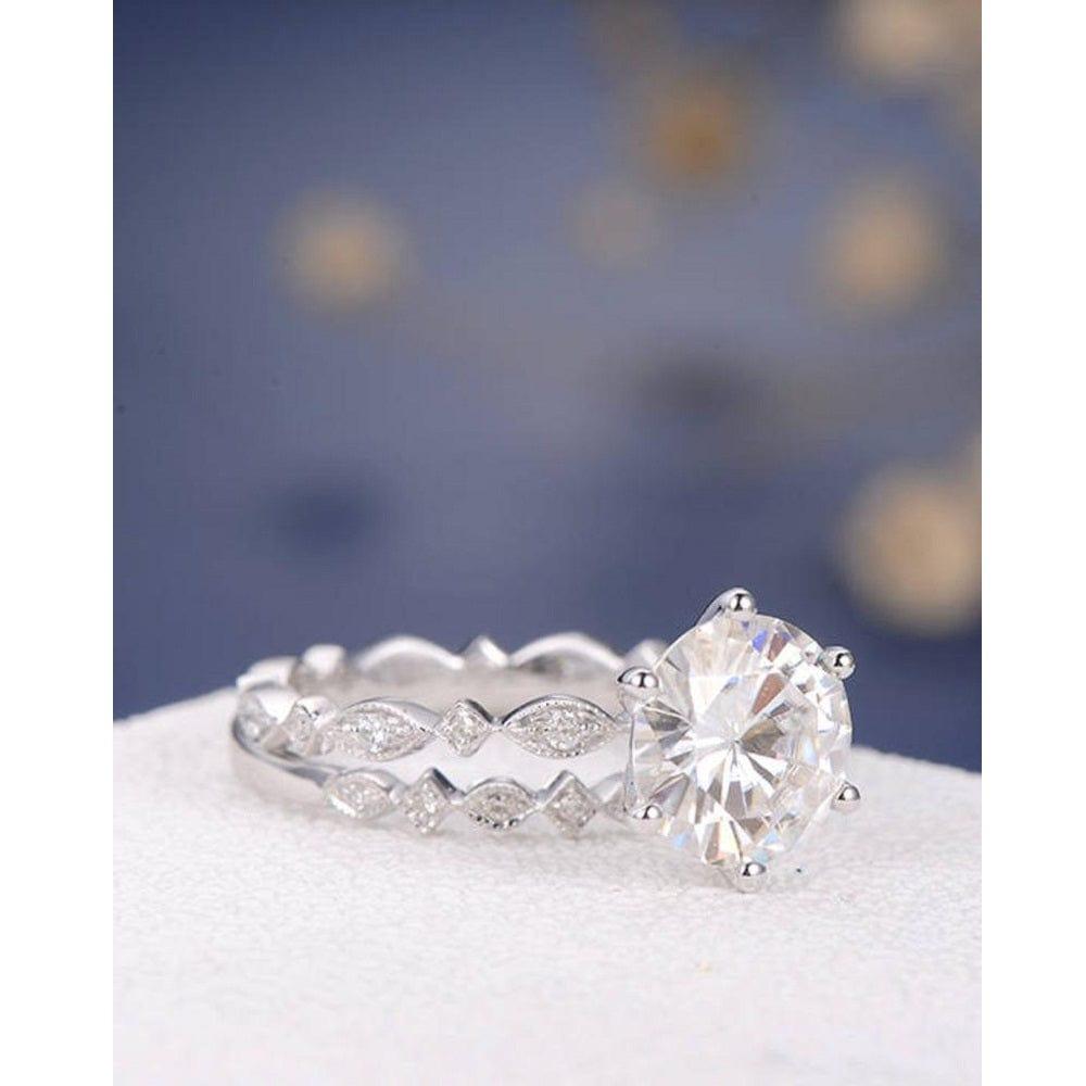 1.00 CT ART DECO BRIDAL SET ANTIQUE DIAMOND MOISSANITE ENGAGEMENT RING WEDDING BAND