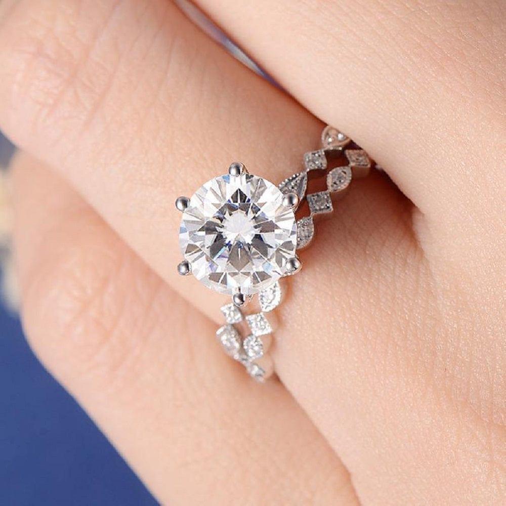 1.00 CT ART DECO BRIDAL SET ANTIQUE DIAMOND MOISSANITE ENGAGEMENT RING WEDDING BAND