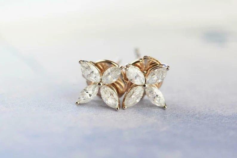 1.00 TCW MARQUISE CUT 4 STONE MOISSANITE STUD EARRING