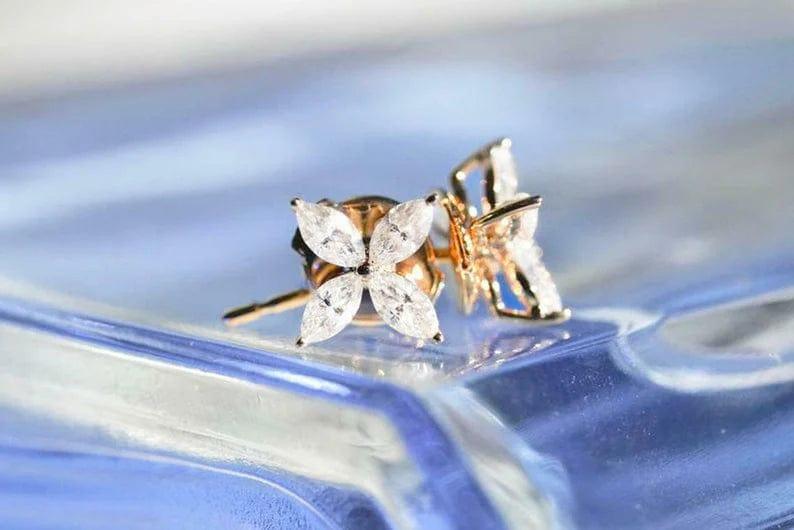 1.00 TCW MARQUISE CUT 4 STONE MOISSANITE STUD EARRING