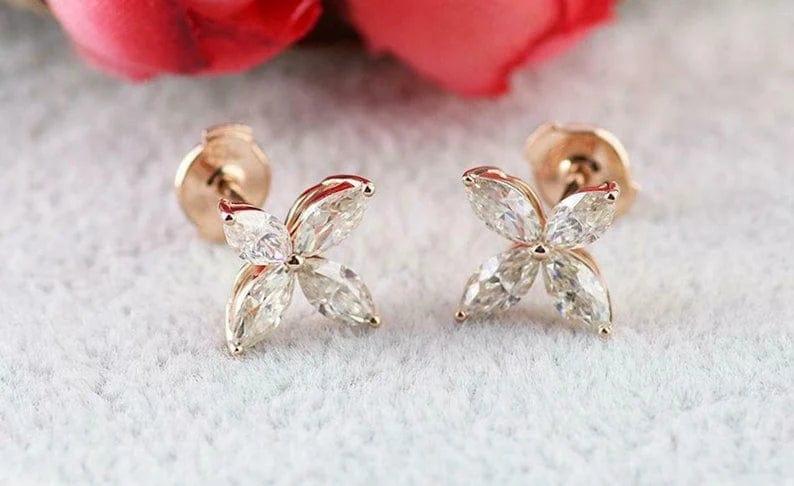 1.00 TCW MARQUISE CUT 4 STONE MOISSANITE STUD EARRING