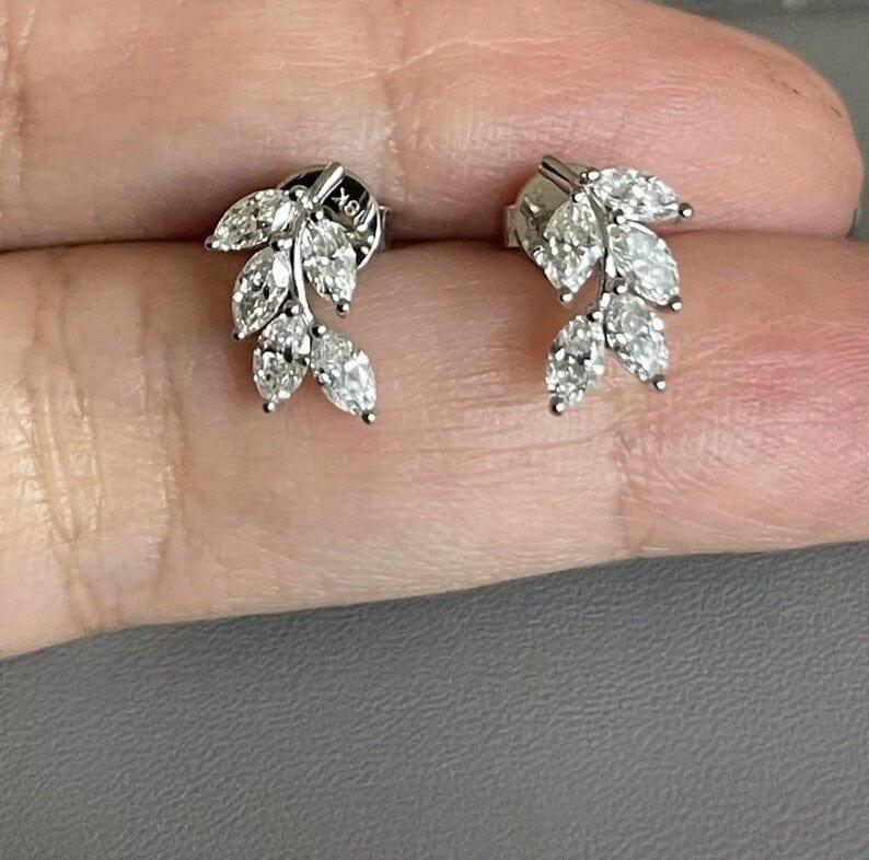 1.00 TCW MARQUISE CUT LEAF DESIGN MOISSANITE STUD EARRING