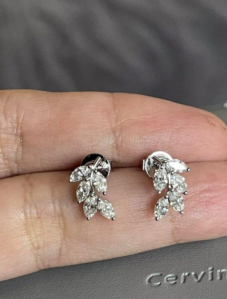 1.00 TCW MARQUISE CUT LEAF DESIGN MOISSANITE STUD EARRING