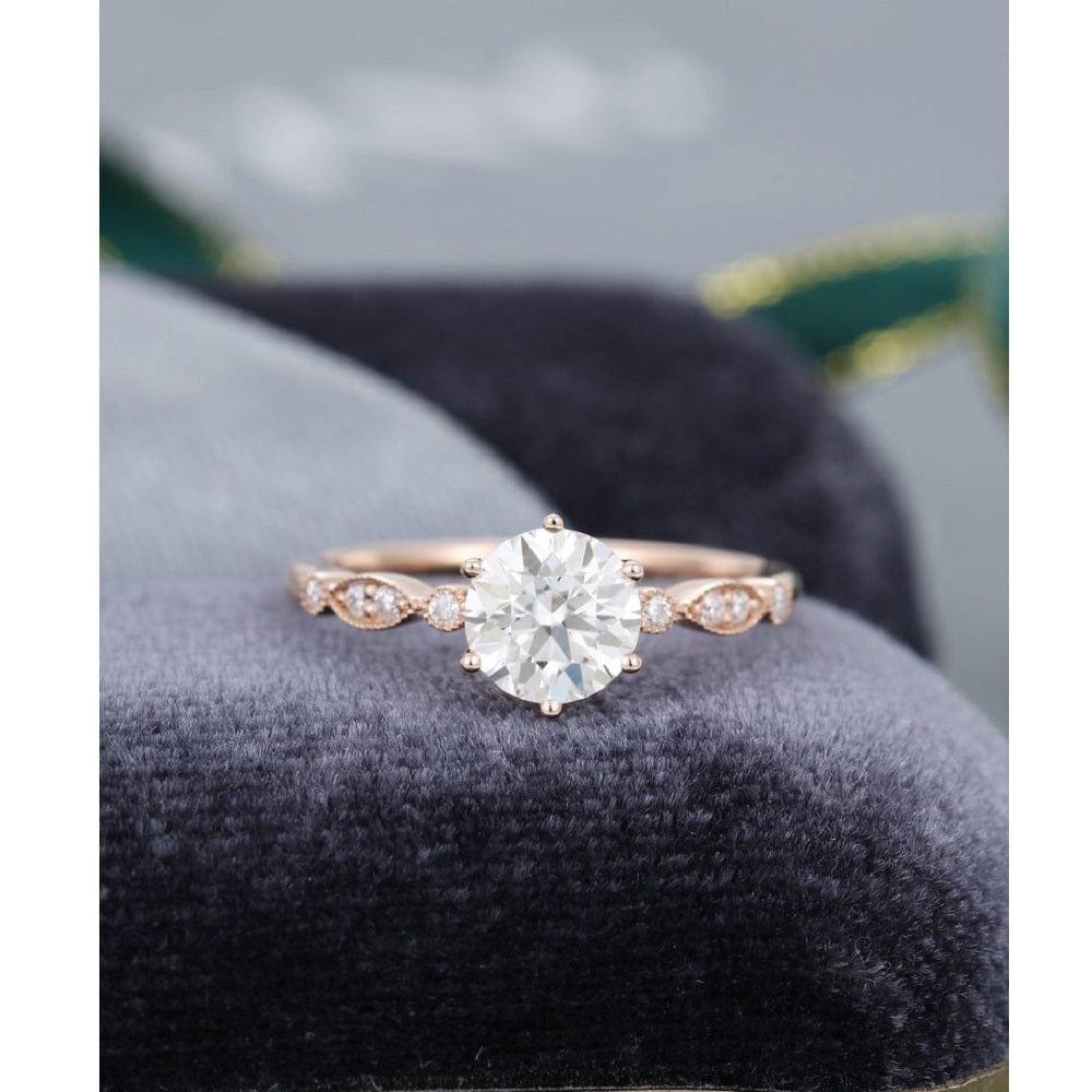 1.00CT 2PCS UNIQUE ROSE GOLD ART DECO VINTAGE CURVED MOISSANITE ENGAGEMENT RING BAND SET