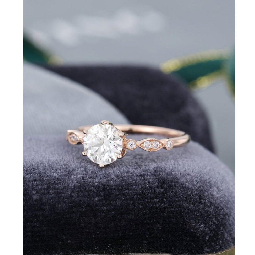 1.00CT 2PCS UNIQUE ROSE GOLD ART DECO VINTAGE CURVED MOISSANITE ENGAGEMENT RING BAND SET