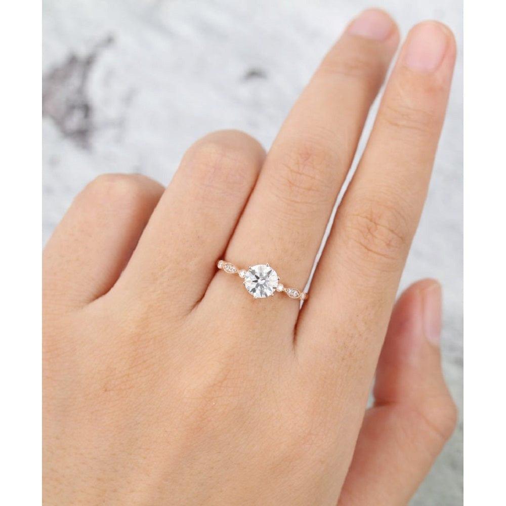 1.00CT 2PCS UNIQUE ROSE GOLD ART DECO VINTAGE CURVED MOISSANITE ENGAGEMENT RING BAND SET