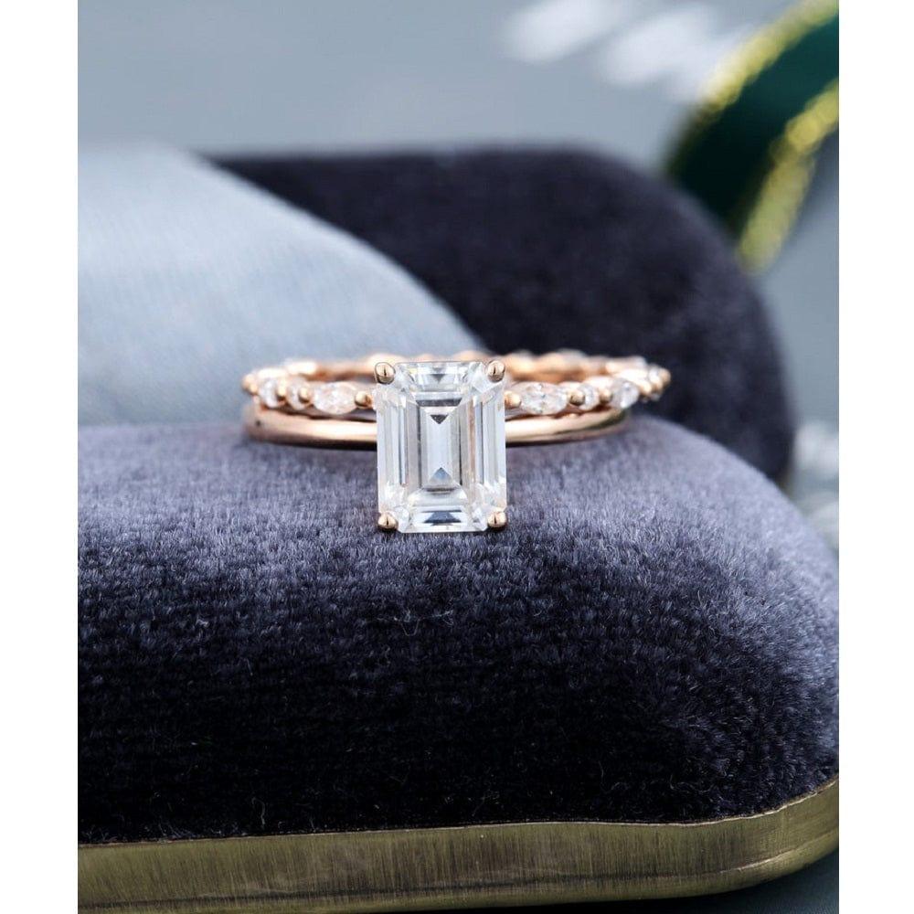 1.00CT EMERALD CUT SET SIMPLE ROSE GOLD UNIQUE FULL ETERNITY MOISSANITE ENGAGEMENT RING