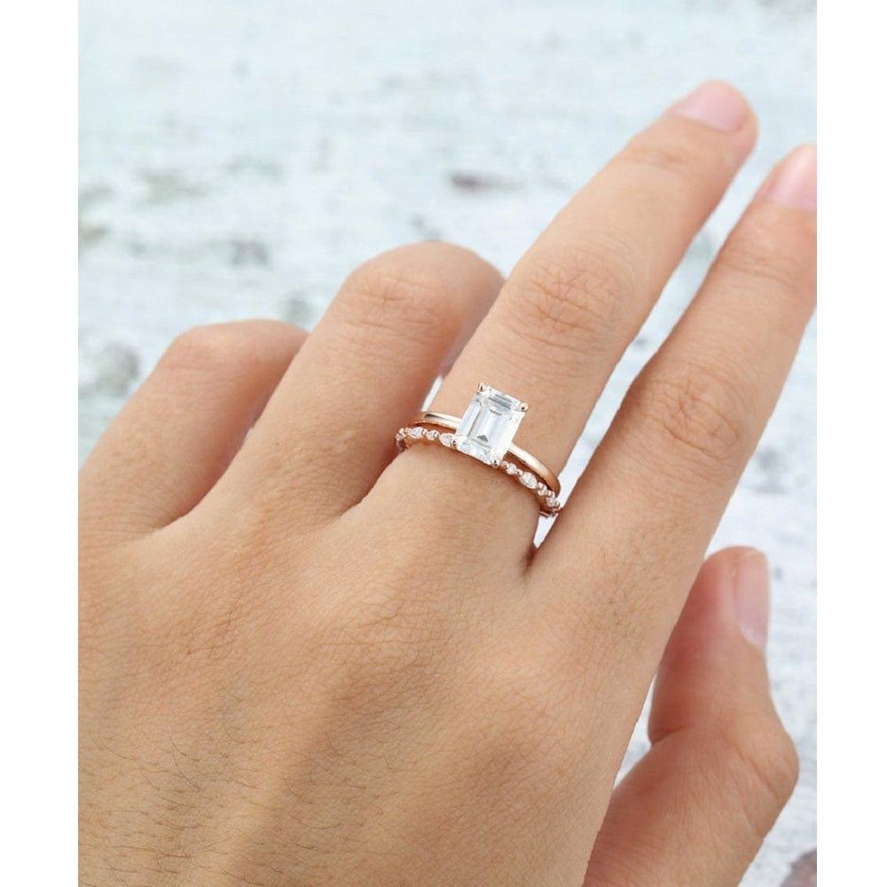 1.00CT EMERALD CUT SET SIMPLE ROSE GOLD UNIQUE FULL ETERNITY MOISSANITE ENGAGEMENT RING