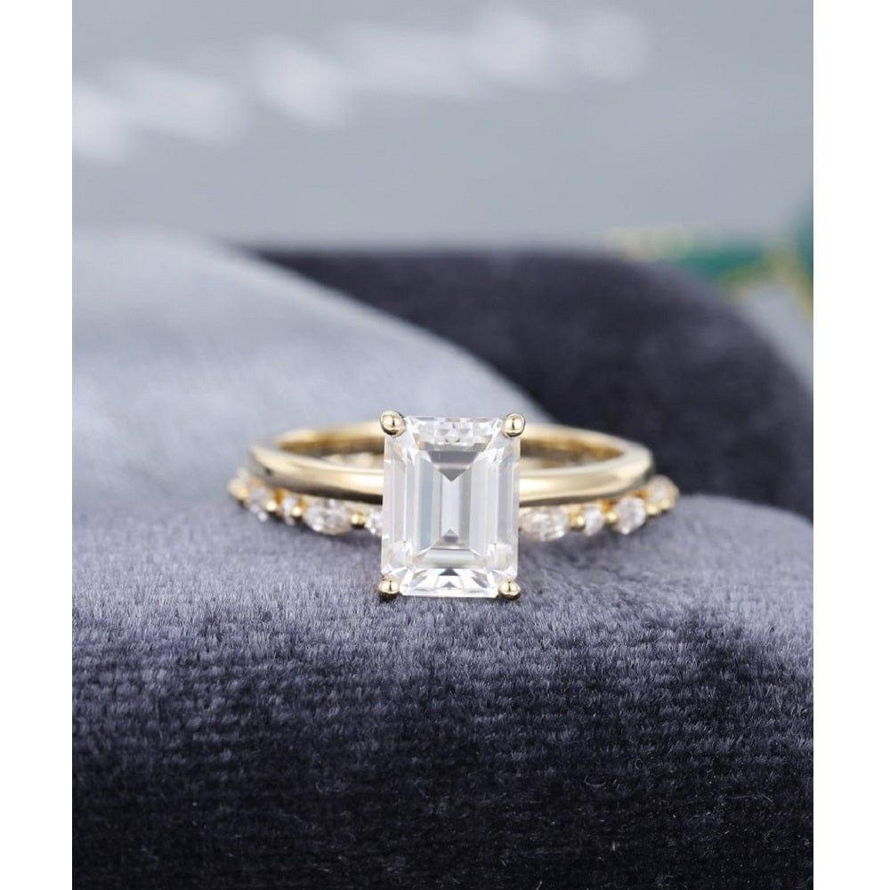 1.00CT EMERALD CUT SET SIMPLE ROSE GOLD UNIQUE FULL ETERNITY MOISSANITE ENGAGEMENT RING