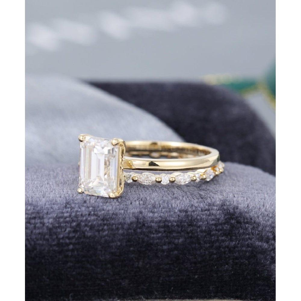 1.00CT EMERALD CUT SET SIMPLE ROSE GOLD UNIQUE FULL ETERNITY MOISSANITE ENGAGEMENT RING