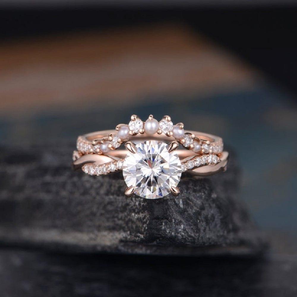 1.00CT INFINITY SOLITAIRE SET PEARL ROSE GOLD TWIST HALF ETERNITY MOISSANITE ENGAGEMENT RING