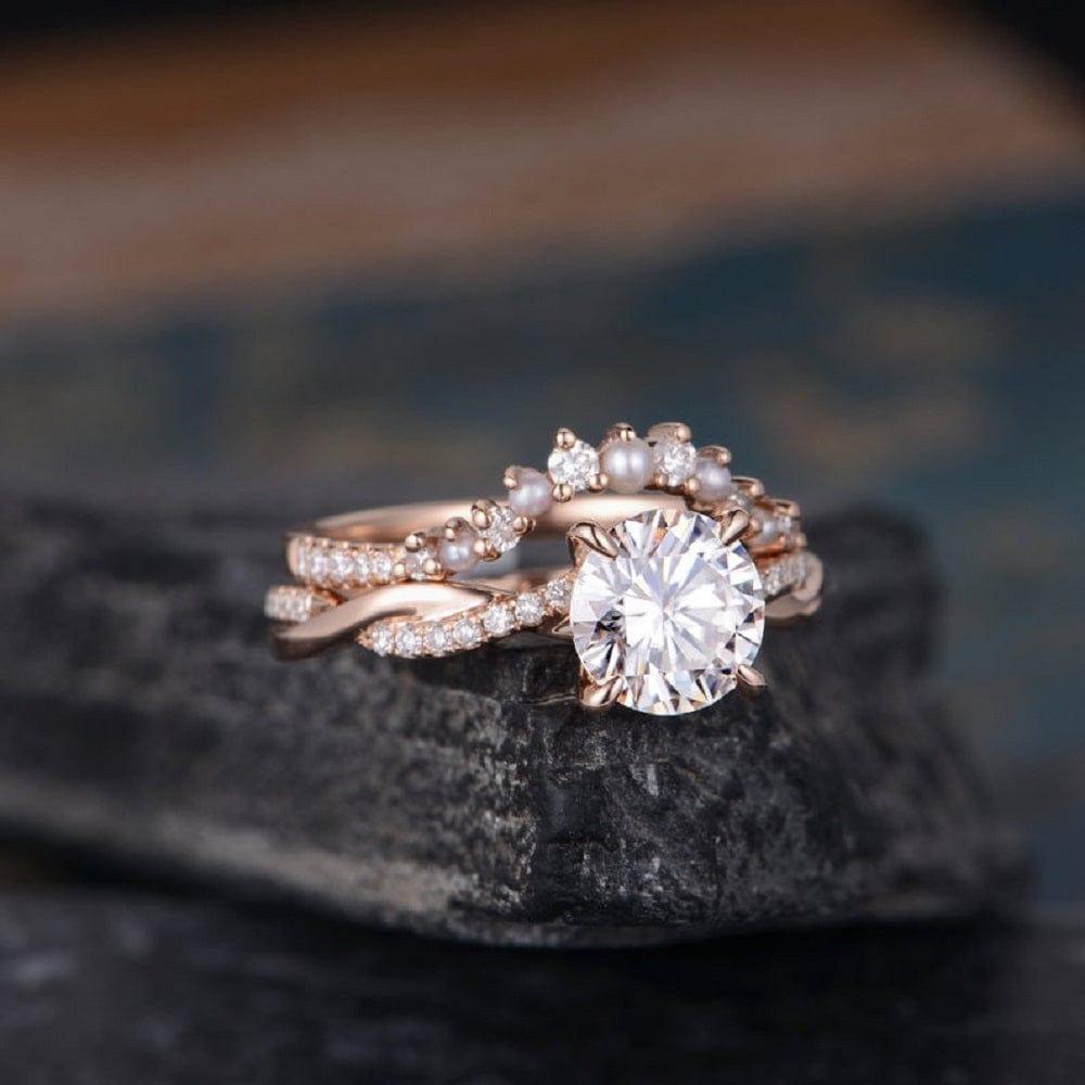 1.00CT INFINITY SOLITAIRE SET PEARL ROSE GOLD TWIST HALF ETERNITY MOISSANITE ENGAGEMENT RING