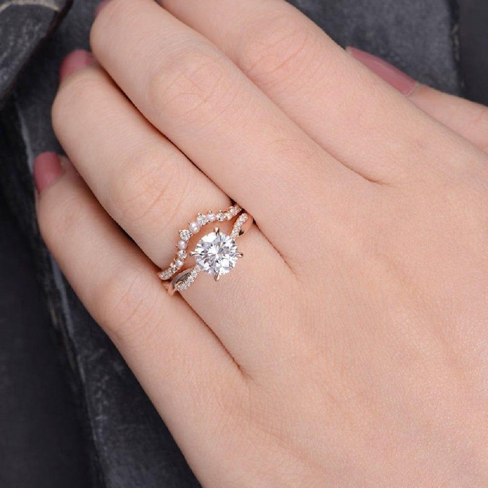 1.00CT INFINITY SOLITAIRE SET PEARL ROSE GOLD TWIST HALF ETERNITY MOISSANITE ENGAGEMENT RING