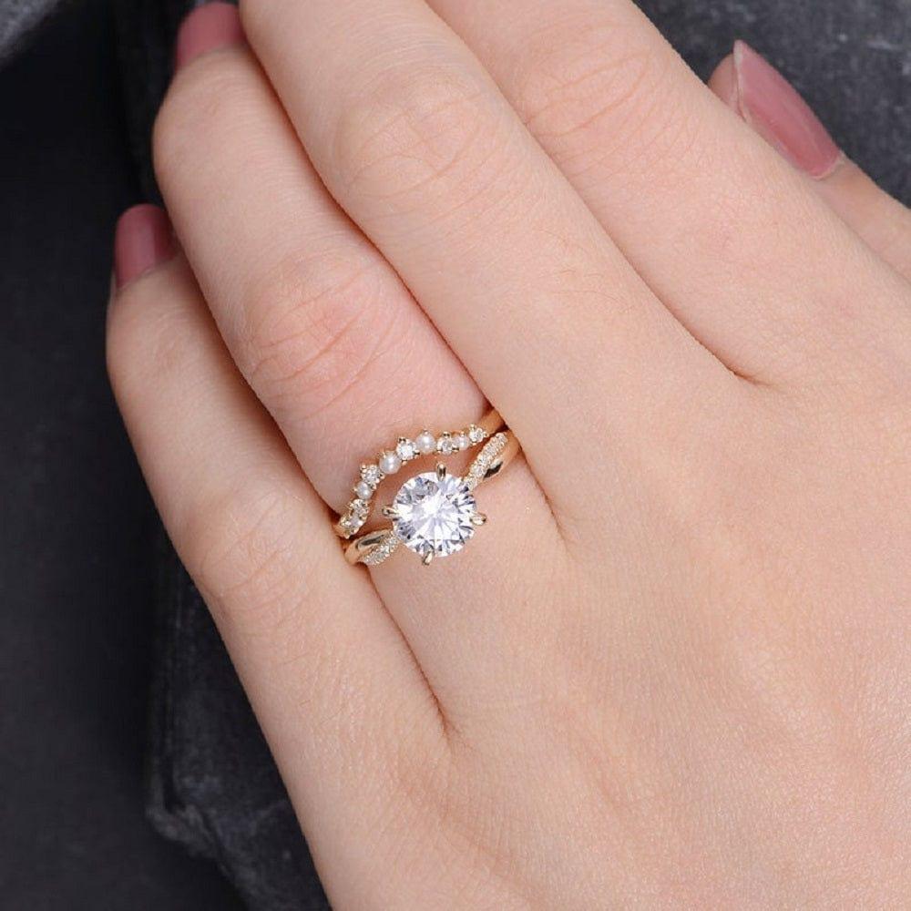 1.00CT INFINITY SOLITAIRE SET PEARL ROSE GOLD TWIST HALF ETERNITY MOISSANITE ENGAGEMENT RING