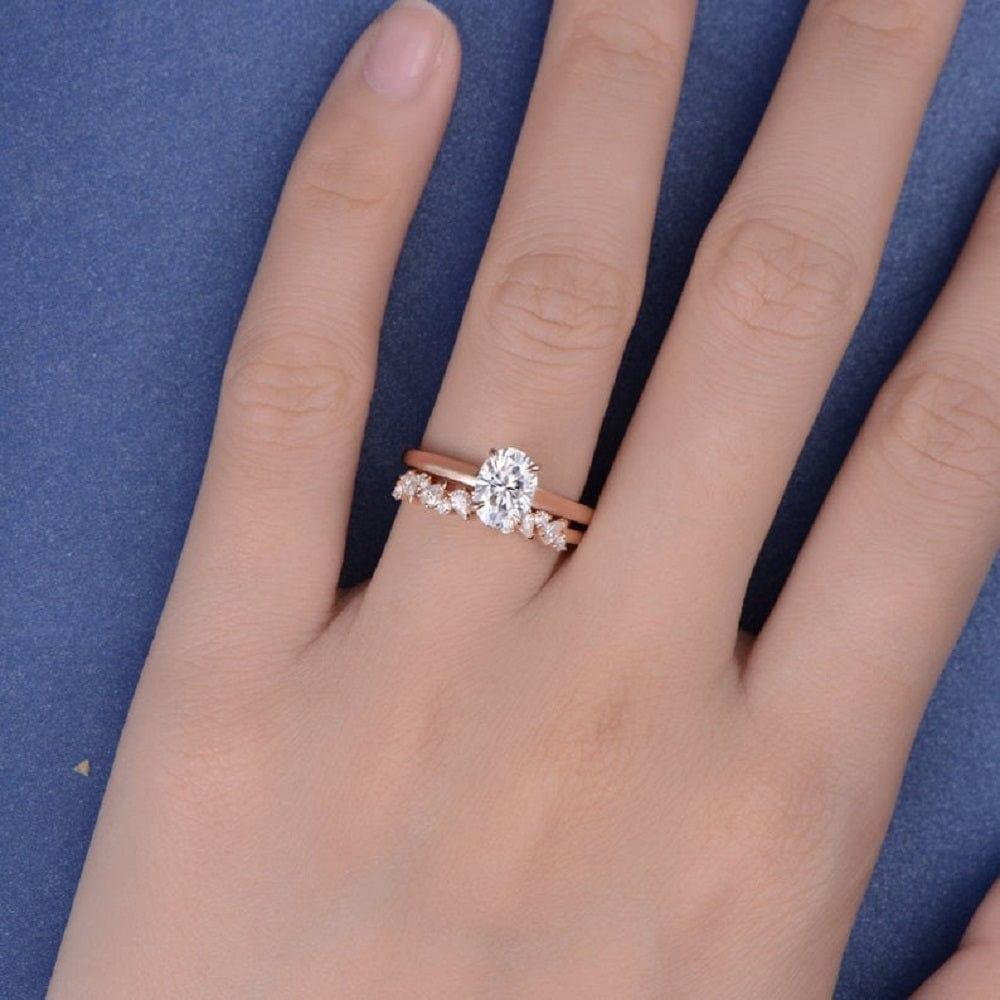 1.00CT OVAL CUT MOISSANITE SOLITAIRE WEDDING RING SET WITH PEAR CUT MATCHING BAND