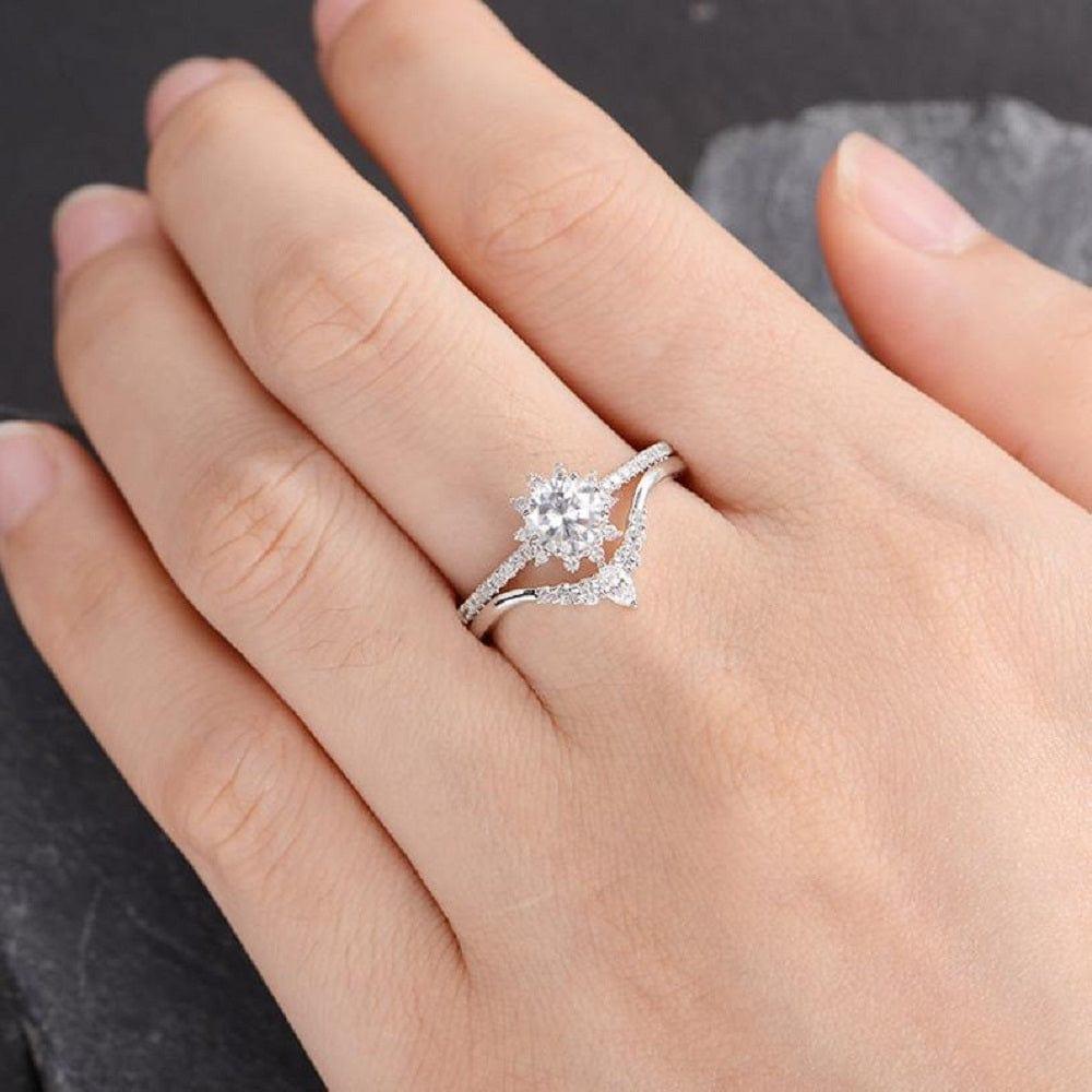 1.00CT ROUND CUT HALO SET HALF ETERNITY ARROW WEDDING BAND MOISSANITE ENGAGEMENT RING