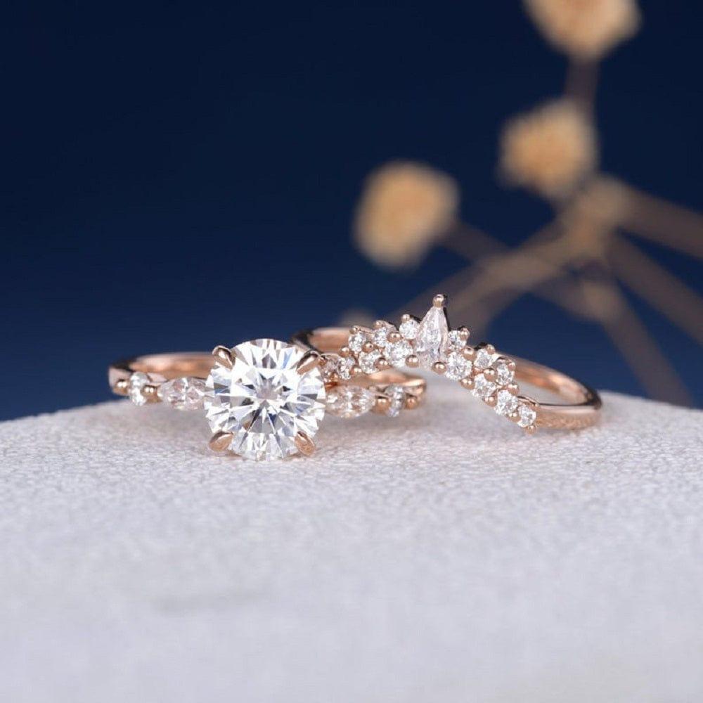 1.00CT ROUND CUT ROSE GOLD MOISSANITE ANNIVERSARY 2PCS PROMISE BRIDAL RING SET